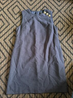 Ann Taylor Navy Textured Sleeveless Sheath Dress with Gold Buttons